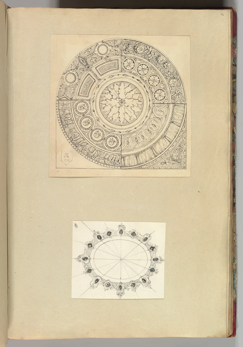 Designs for a Panel of Ornament and a Brooch by Alfred Forrester, drawing, 1846-1856