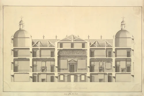 Section of the West Front, Houghton Hall, Norfolk by Isaac Ware, drawing, 1735