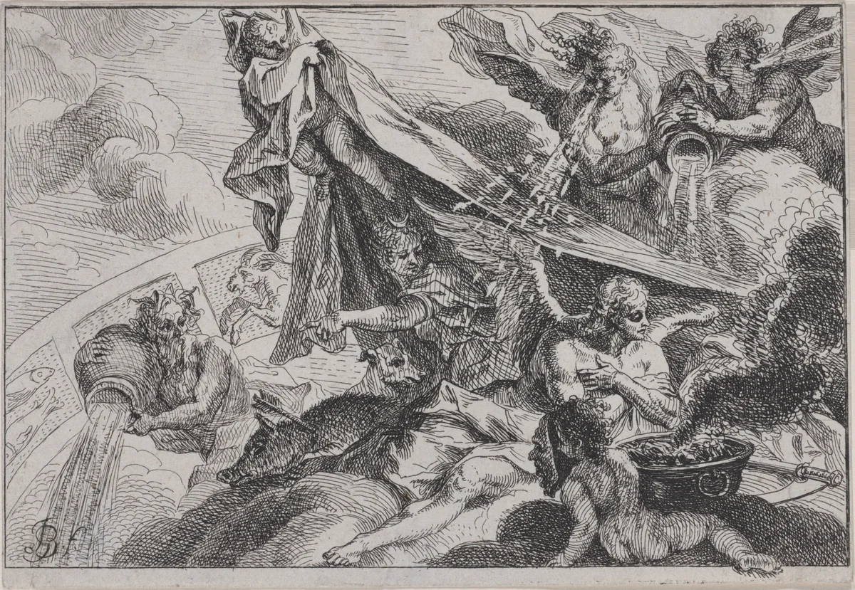 Allegory of Winter with Diana the Huntress by Johann Georg Bergmüller, print, 1745-1755
