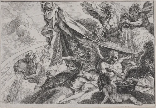 Allegory of Winter with Diana the Huntress by Johann Georg Bergmüller, print, 1745-1755