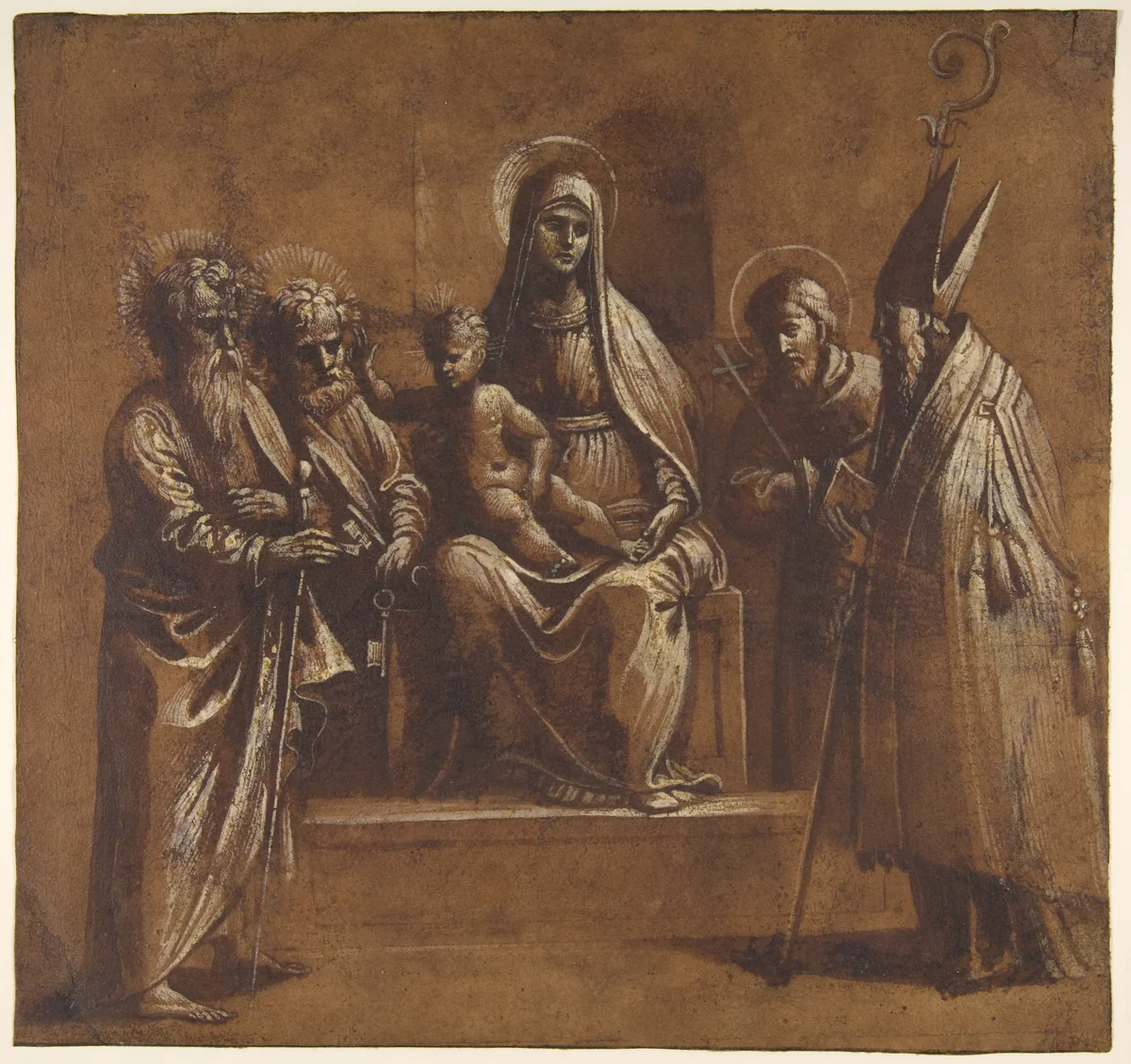 The Virgin and Child with Saints by Girolamo da Treviso, drawing, 1498-1544