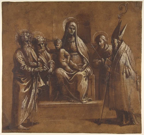 The Virgin and Child with Saints by Girolamo da Treviso, drawing, 1498-1544