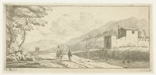 Landschap met een man op een ezel by Reinier Nooms, print, 1651-1652
