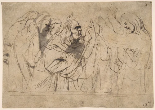 Christ and the Pharisees; verso; Christ and a Pharisee by Anthony van Dyck, drawing, 1610-1641