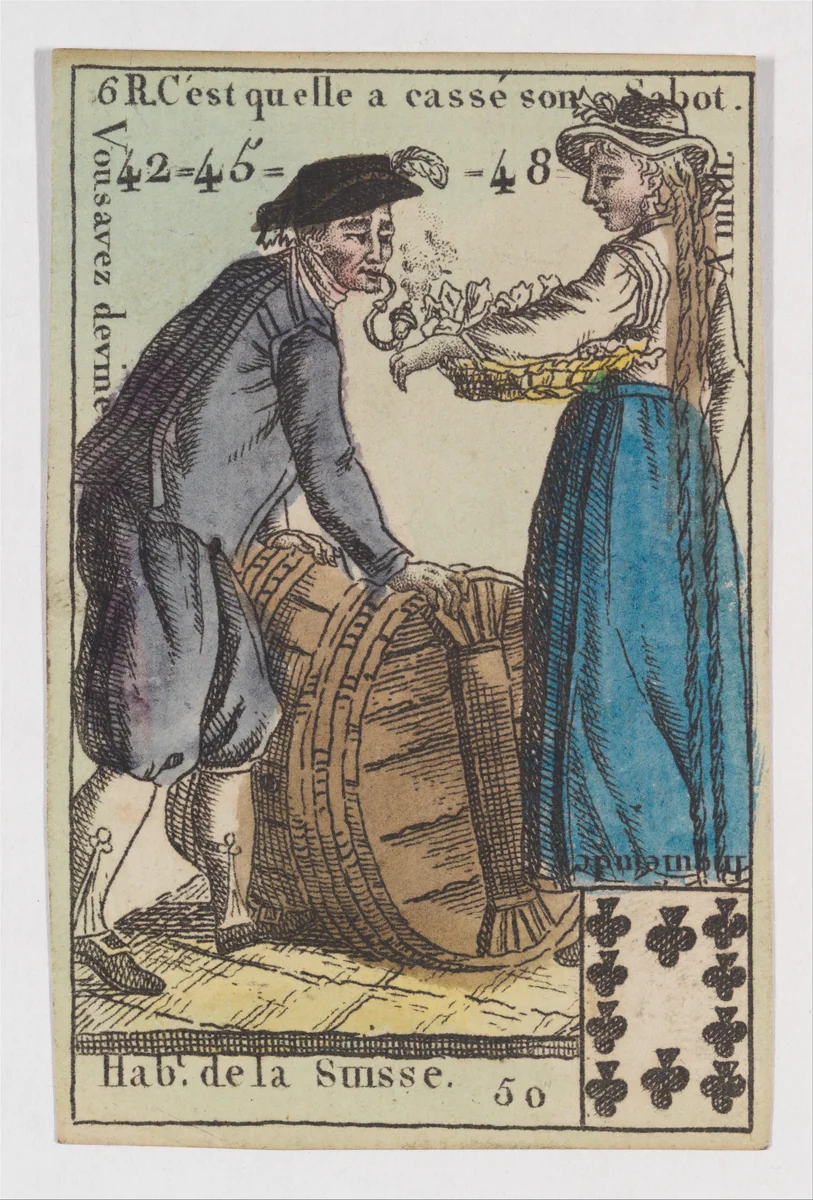 Hab.t de la Suisse, from the playing cards (for quartets) "Costumes des Peuples Étrangers" by anonymous, print, 1700-1799
