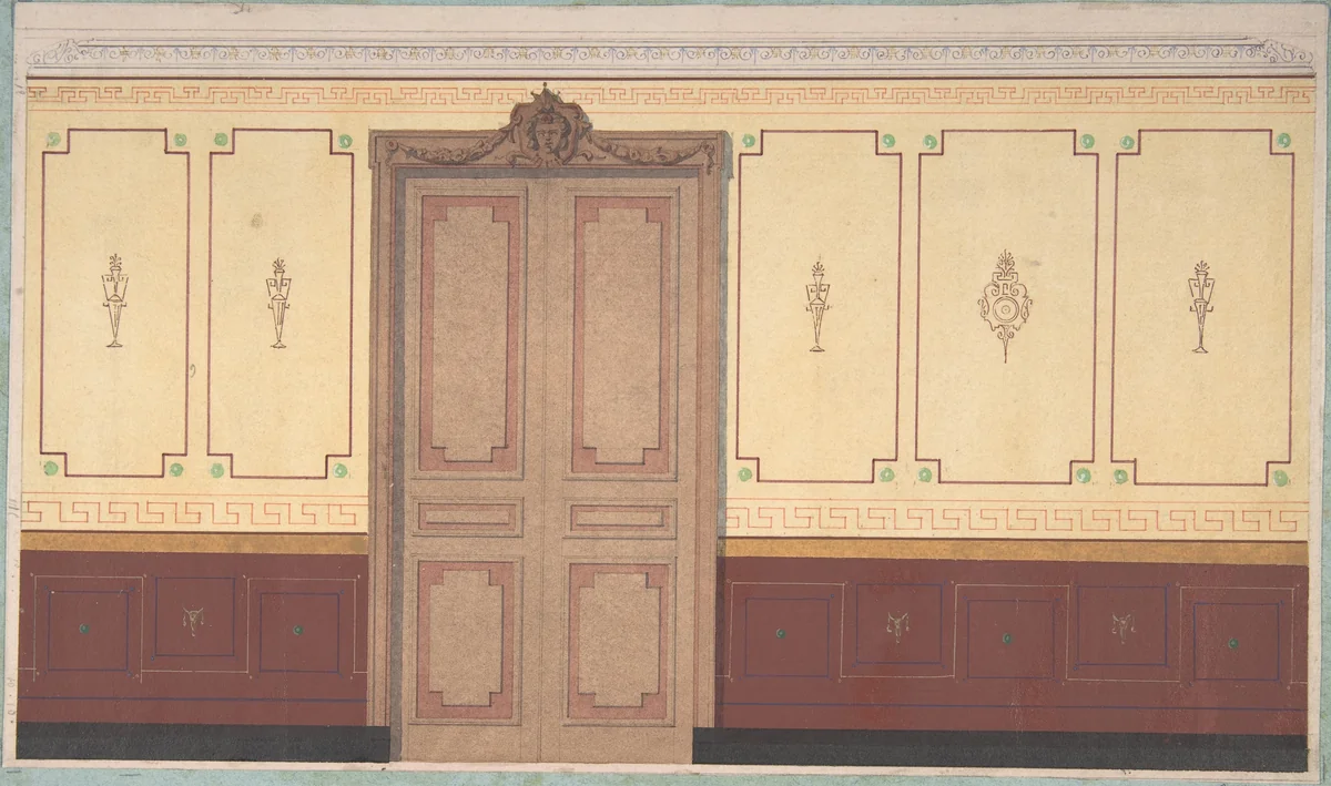 Pompeiian Design for Wall and Doorway by Jules-Edmond-Charles Lachaise, drawing, 1850-1900