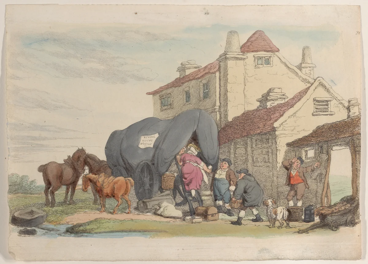 Plate 26: A Flying Wagon, from "World in Miniature" by Thomas Rowlandson, print, 1816