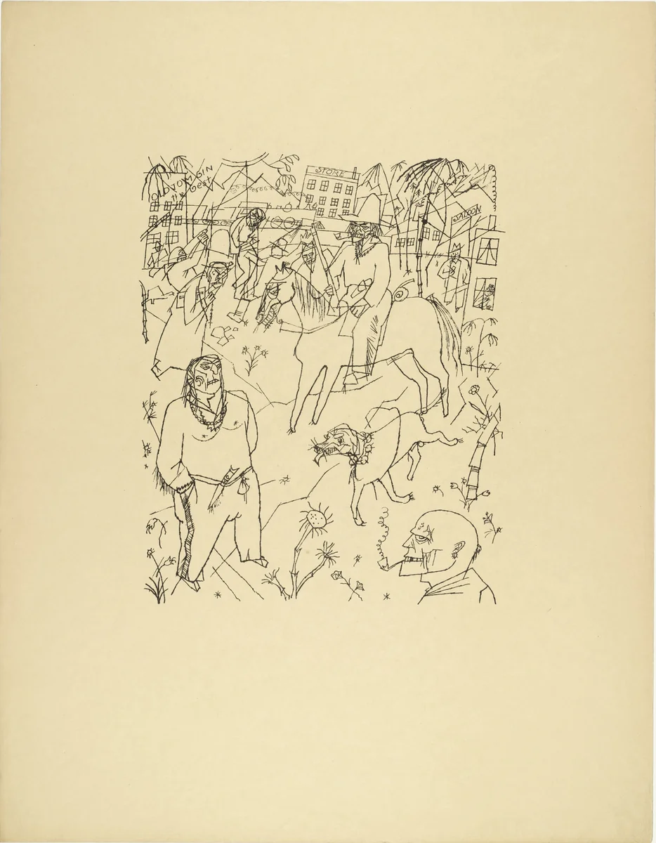 Texas Picture for My Friend Chingachgook (Texasbild für meinen Freund Chingachgook) from The First George Grosz Portfolio (Erste George Grosz-Mappe) by George Grosz, print, 1915