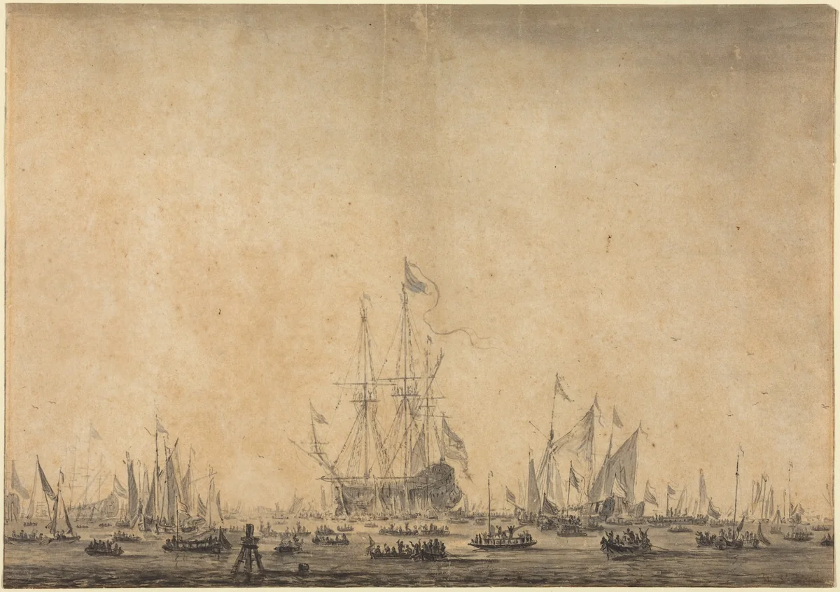 Marine by Willem van de Velde the Younger, drawing, 1633-1707