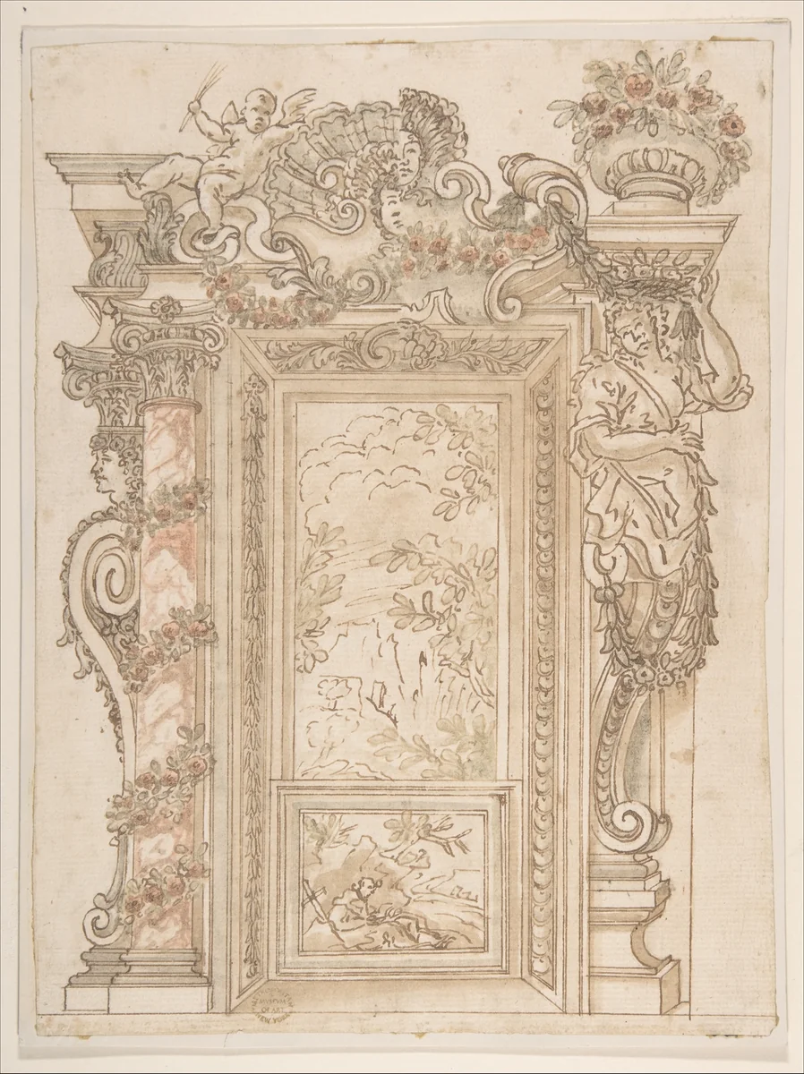 Designs for a Niche by anonymous, drawing, 1600-1700