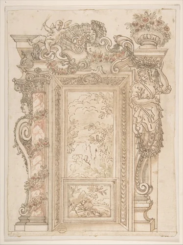 Designs for a Niche by anonymous, drawing, 1600-1700