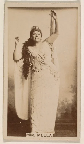 Mlle. Mella, from the Actresses series (N245) issued by Kinney Brothers to promote Sweet Caporal Cigarettes by Kinney Brothers Tobacco Company, photograph, 1890