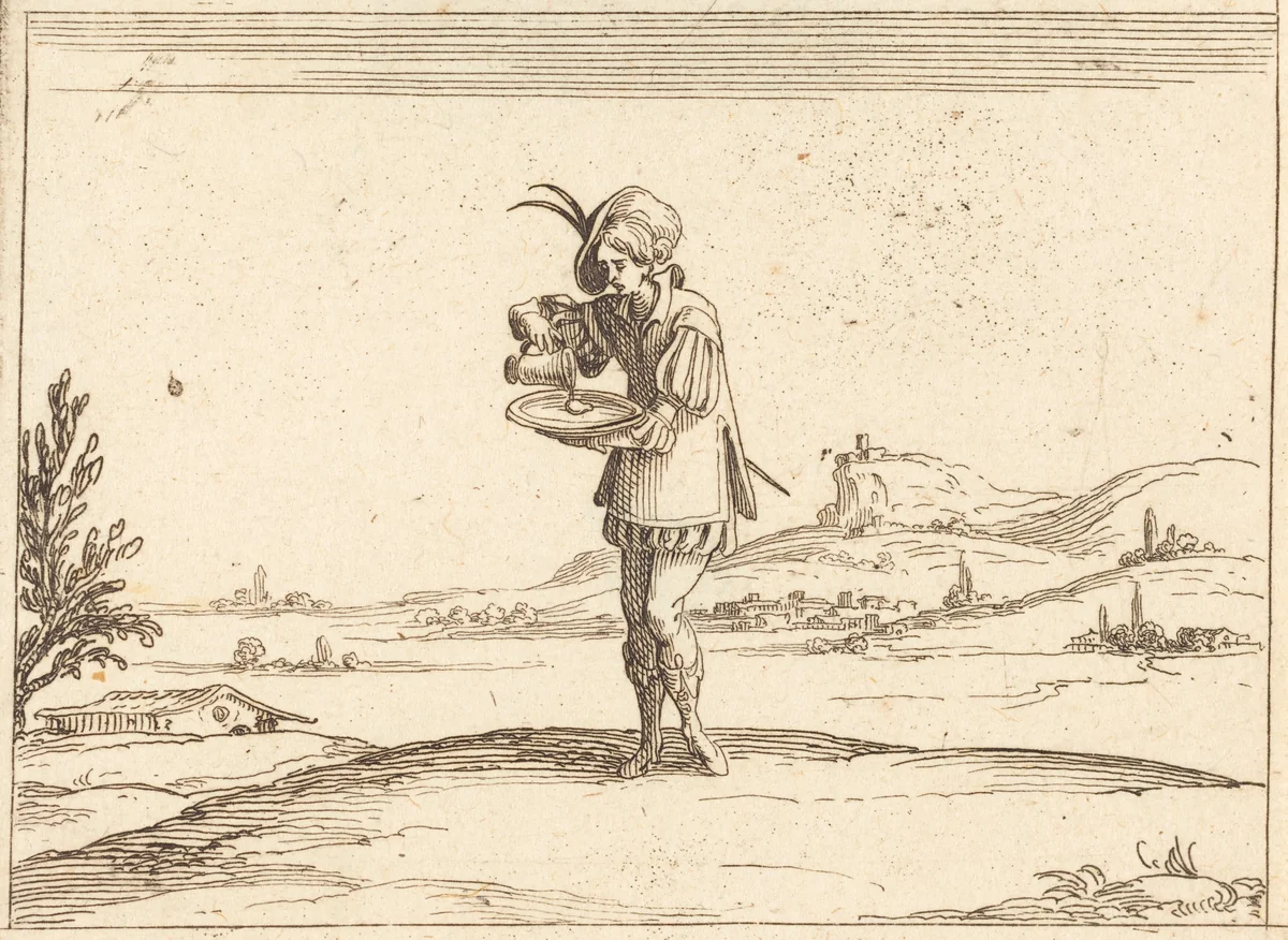 Man Washing a Pearl by Jacques Callot, print, 1592-1635