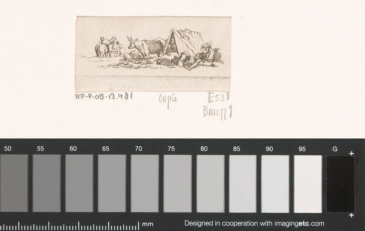 Os en boeren bij een hut by anonymous, print, 1769