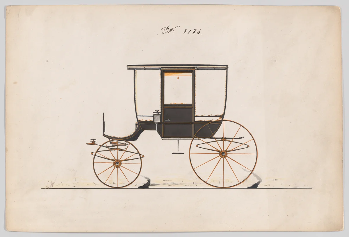 Design for 6 seat Rockaway, no. 3186 by Brewster & Co., drawing, 1876