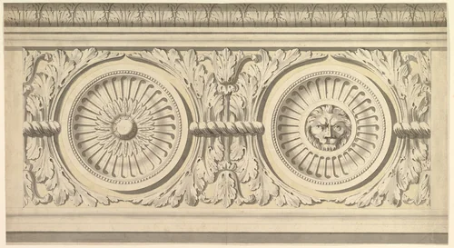 Design for a Frieze, Ornamented with Lion's Head Paterae by John Yenn, drawing, 1770-1821