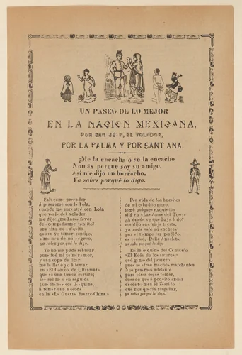 Broadside detailing a religious procession for Saint John and Saint Ana, multiple figures dancing and celebrating by José Guadalupe Posada, print, 1895-1905
