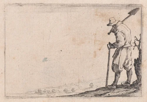 Le Paysan Portant sa Pelle sur L'Épaule (The Peasant Carrying his Shovel Over his Shoulder), from "Les Caprices" Series B, The Nancy Set by Jacques Callot, print, 1617-1620
