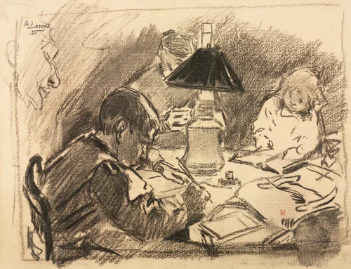 Around the Lamp by Auguste Louis Lepère, drawing, 1888