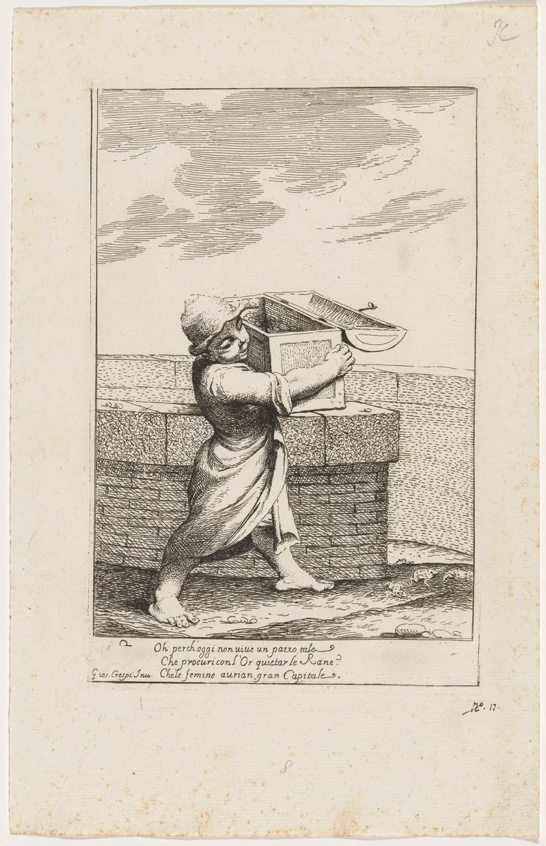 Bertoldino Enraged by the Croaking Frogs by Giuseppe Maria Crespi, print, 1705-1715