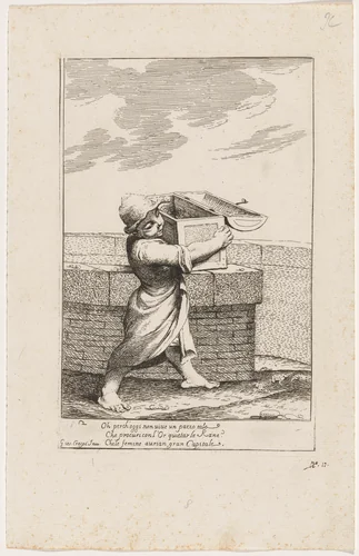 Bertoldino Enraged by the Croaking Frogs by Giuseppe Maria Crespi, print, 1705-1715