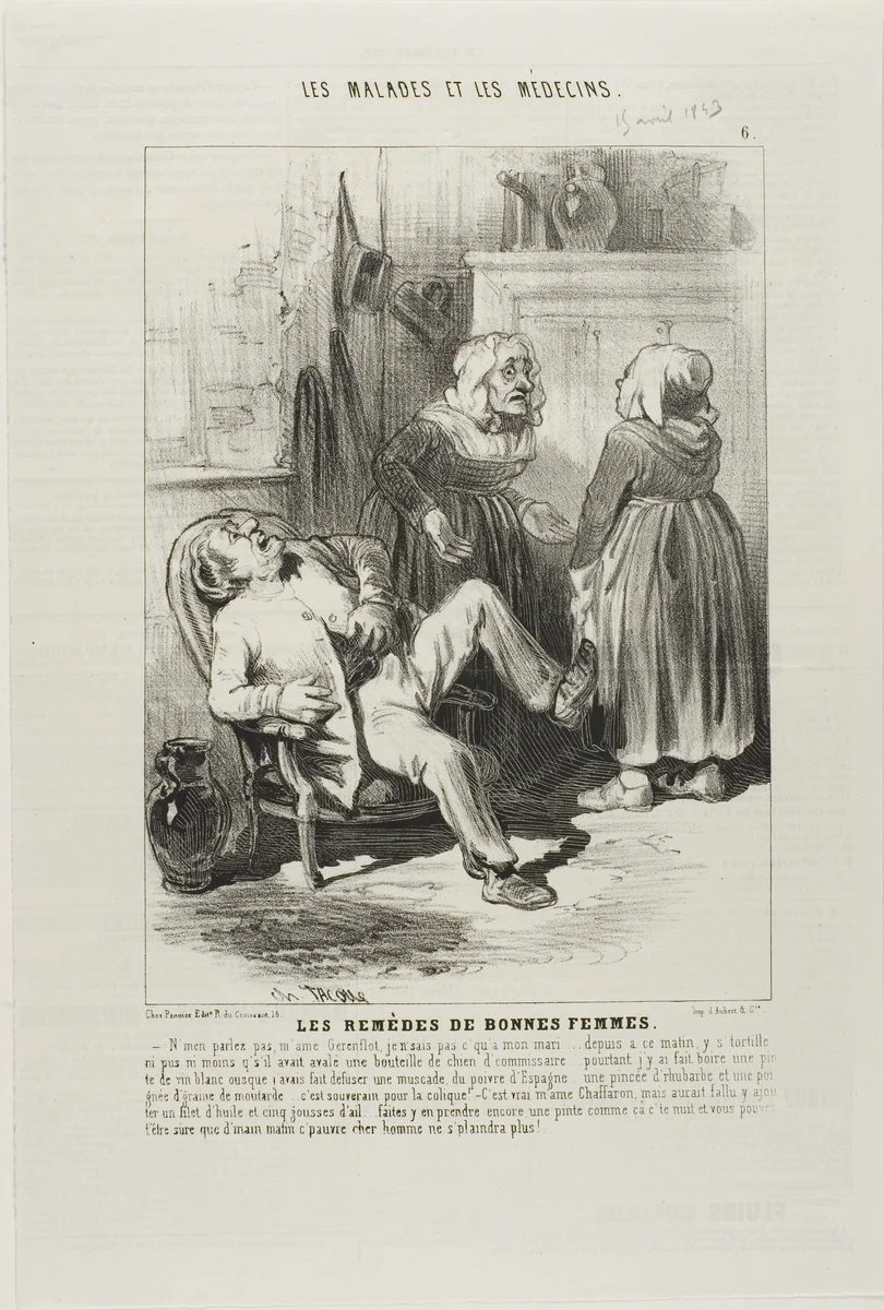 Old Womens' Remedies (plate 6) by Charles-Émile Jacque, print, 1843