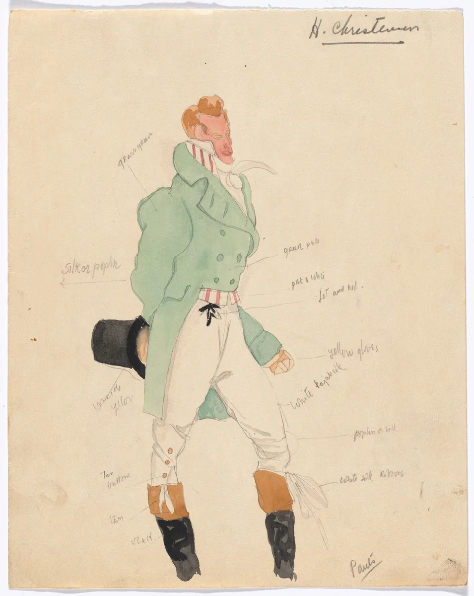 Costume design for the ballet Promenade by Forrest Thayer, drawing, 1936