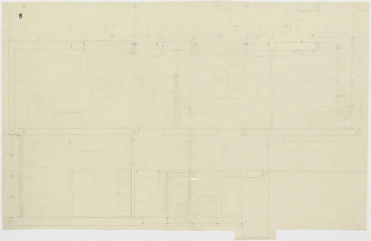 Tugendhat House, Brno, Czech Republic, Children's and governess's rooms. Plan. by Ludwig Mies van der Rohe, mies van der rohe archive, 1928