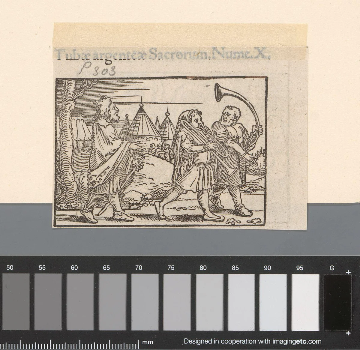 Mozes met twee mannen die blazen op zilveren trompetten by anonymous, print, 1530-1533