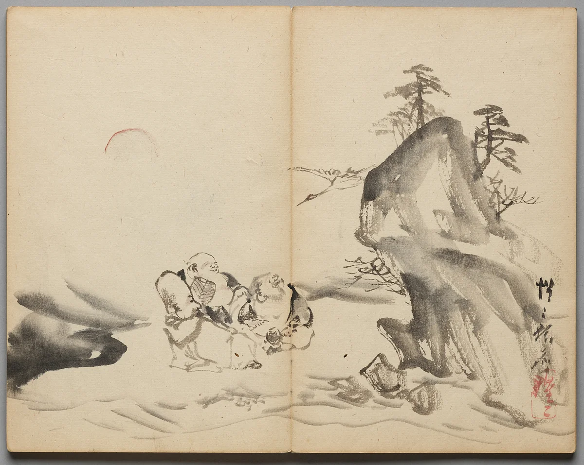 Gods of Fortune at Mt. Penglai from Sketch Album by Kawanabe Kyōsai (河鍋暁斎), book, 1855-1889
