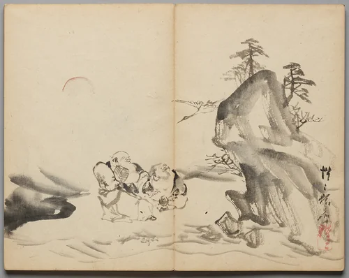 Gods of Fortune at Mt. Penglai from Sketch Album by Kawanabe Kyōsai (河鍋暁斎), book, 1855-1889