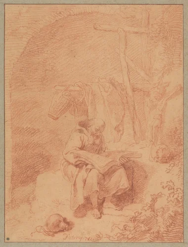 Saint Francis Reading by Christian Wilhelm Ernst Dietrich, drawing, 1747