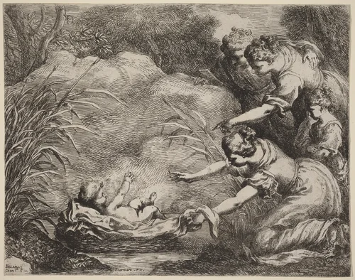 The Finding of Moses by Bartolomeo Biscaino, print, 1632-1657