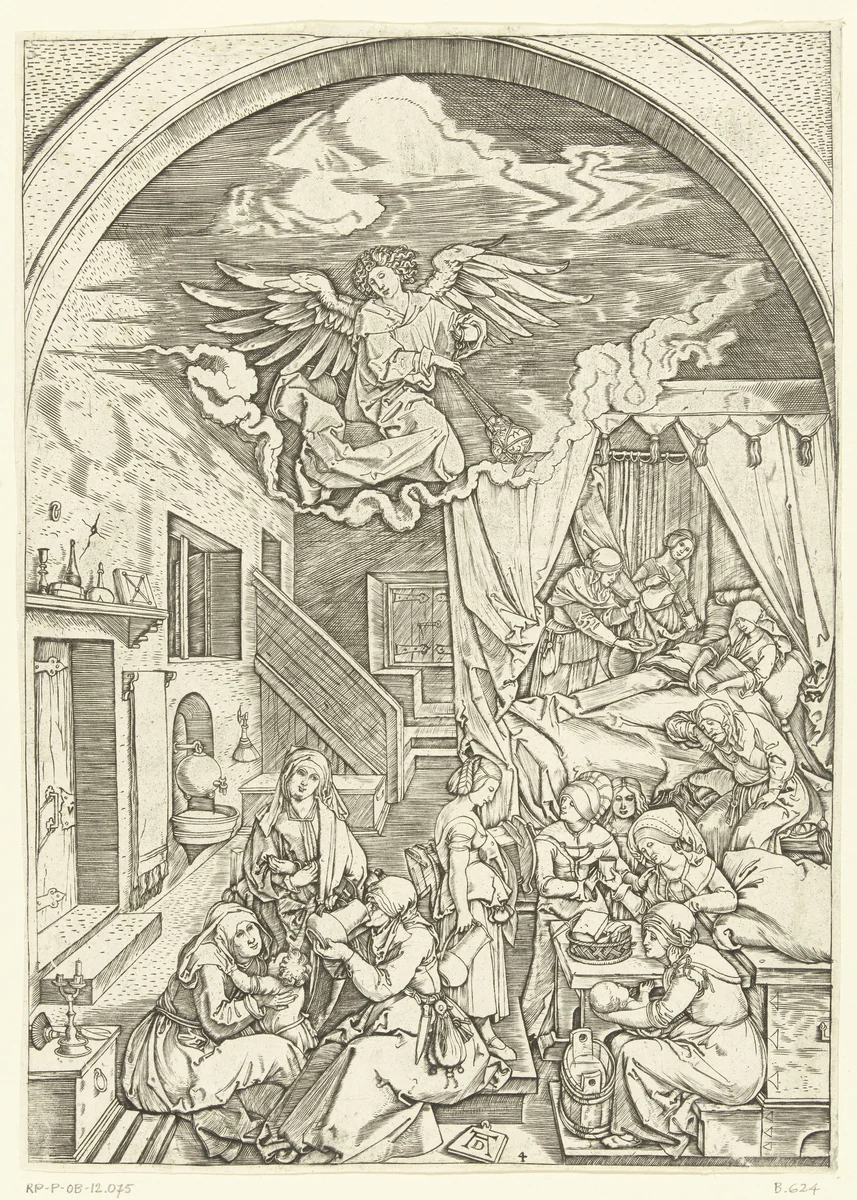 Birth of the Virgin by Marcantonio Raimondi, print, 1510-1515