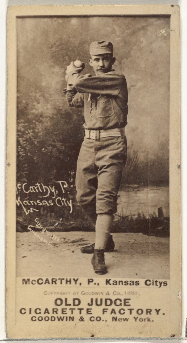 John A. McCarty, Pitcher, Kansas City Cowboys, from the Old Judge series (N172) for Old Judge Cigarettes by Goodwin & Company, photograph, 1888