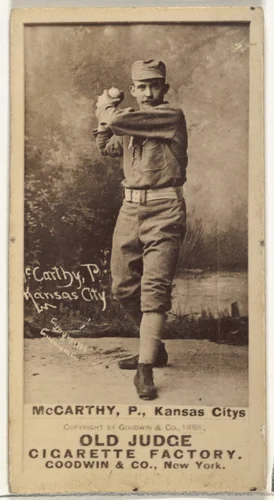 John A. McCarty, Pitcher, Kansas City Cowboys, from the Old Judge series (N172) for Old Judge Cigarettes by Goodwin & Company, photograph, 1888