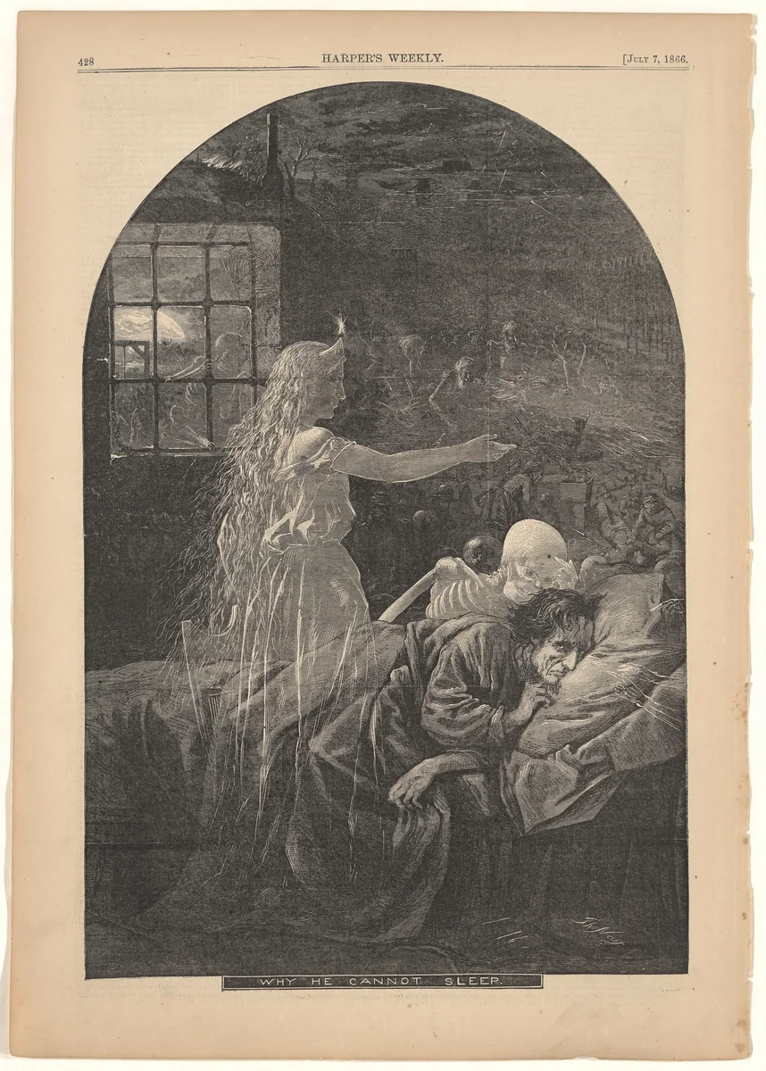 Why He Cannot Sleep by Thomas Nast, print, 1866