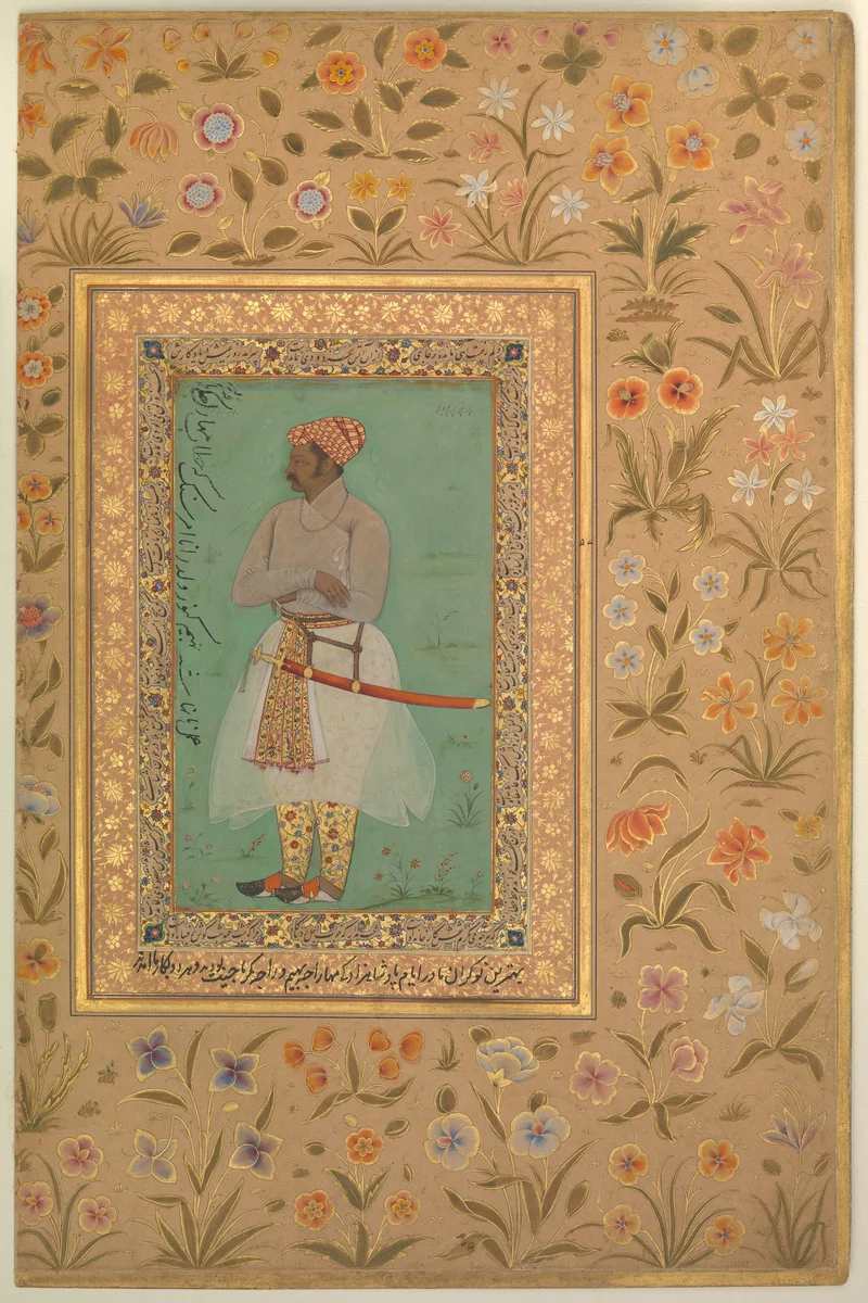 "Portrait of Maharaja Bhim Kanwar", Folio from the Shah Jahan Album by Nanha, manuscript, 1515-1655