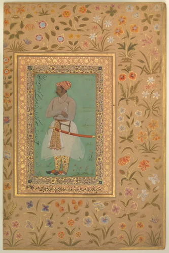 "Portrait of Maharaja Bhim Kanwar", Folio from the Shah Jahan Album by Nanha, manuscript, 1515-1655