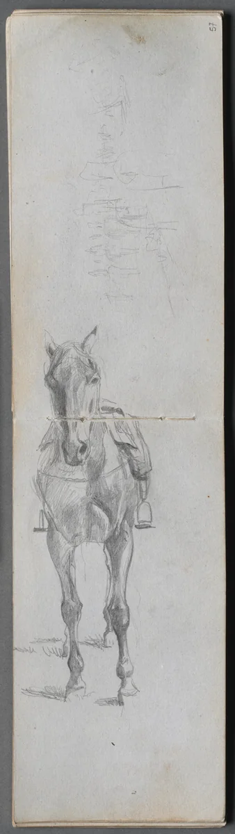 Sketchbook, page 56 & 57: Study of a Horse by Ernest Meissonier, book, 1860-1869