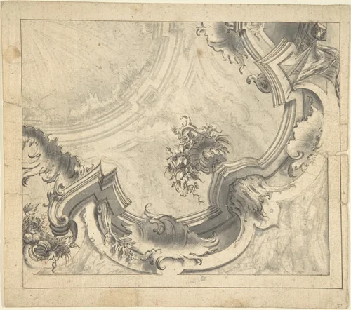 One Quarter of a Design for a Painted Ceiling (recto); Ornaments (verso) by anonymous, drawing, 1700-1780