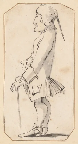 Caricature of a Man Carrying a Stick, Standing in Profile to the Left by Giovanni Battista Tiepolo, drawing, 1755-1765