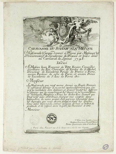 Title Page, from Caravanne du Sultan à la Mecque by Joseph-Marie Vien, print, 1748