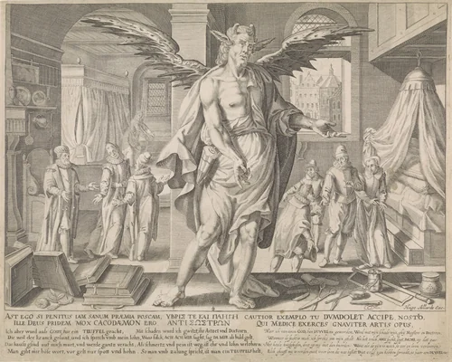 De geneesheer als duivel by Johann Gelle, print, 1609