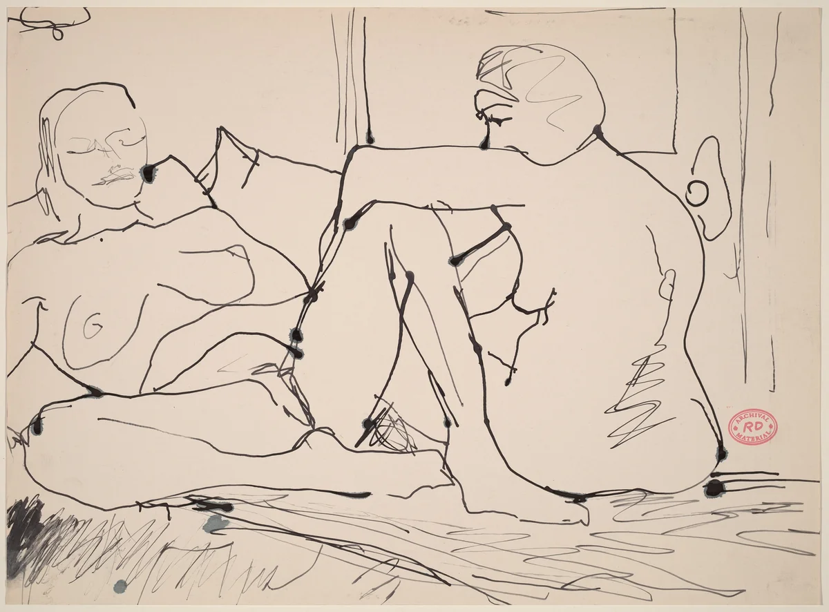 Untitled [female nude resting her arm on another's knee] by Richard Diebenkorn, drawing, 1955-1967