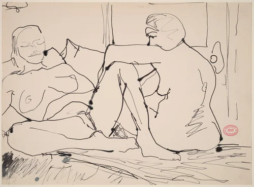 Untitled [female nude resting her arm on another's knee] by Richard Diebenkorn, drawing, 1955-1967