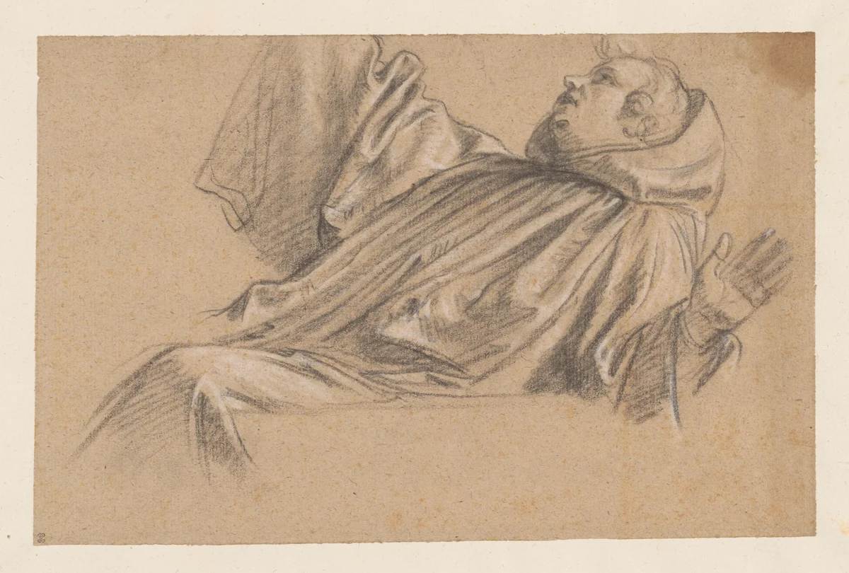Studie voor de monnik Placidus die uit het water wordt gered by Nicolas de Plattemontagne, drawing, 1655-1656