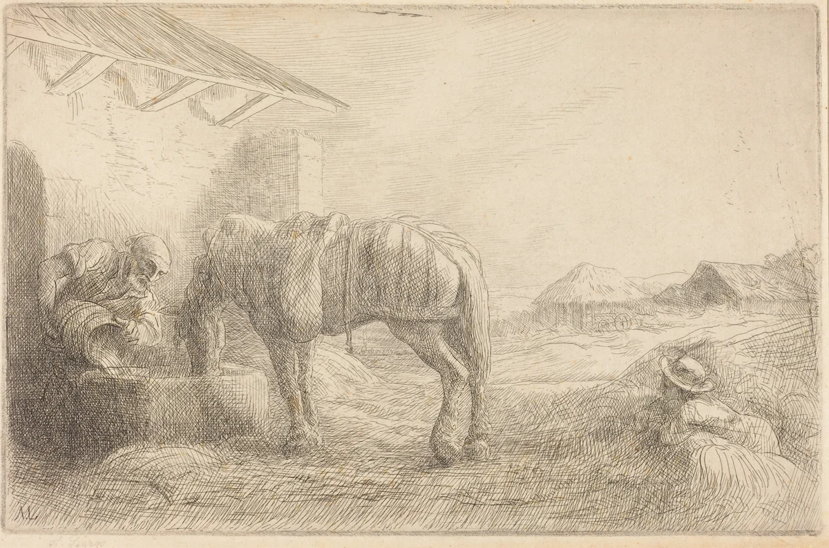 Man Watering a Horse (Homme abreuvant un cheval) by Alphonse Legros, print, 1837-1911