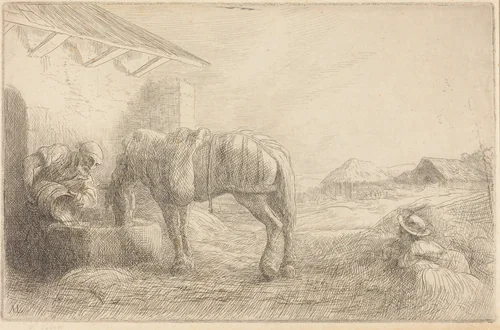 Man Watering a Horse (Homme abreuvant un cheval) by Alphonse Legros, print, 1837-1911