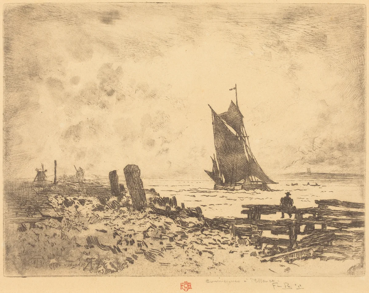 La Petite Marine - Souvenir de Medway (counterproof) by Félix-Hilaire Buhot, print, 1879